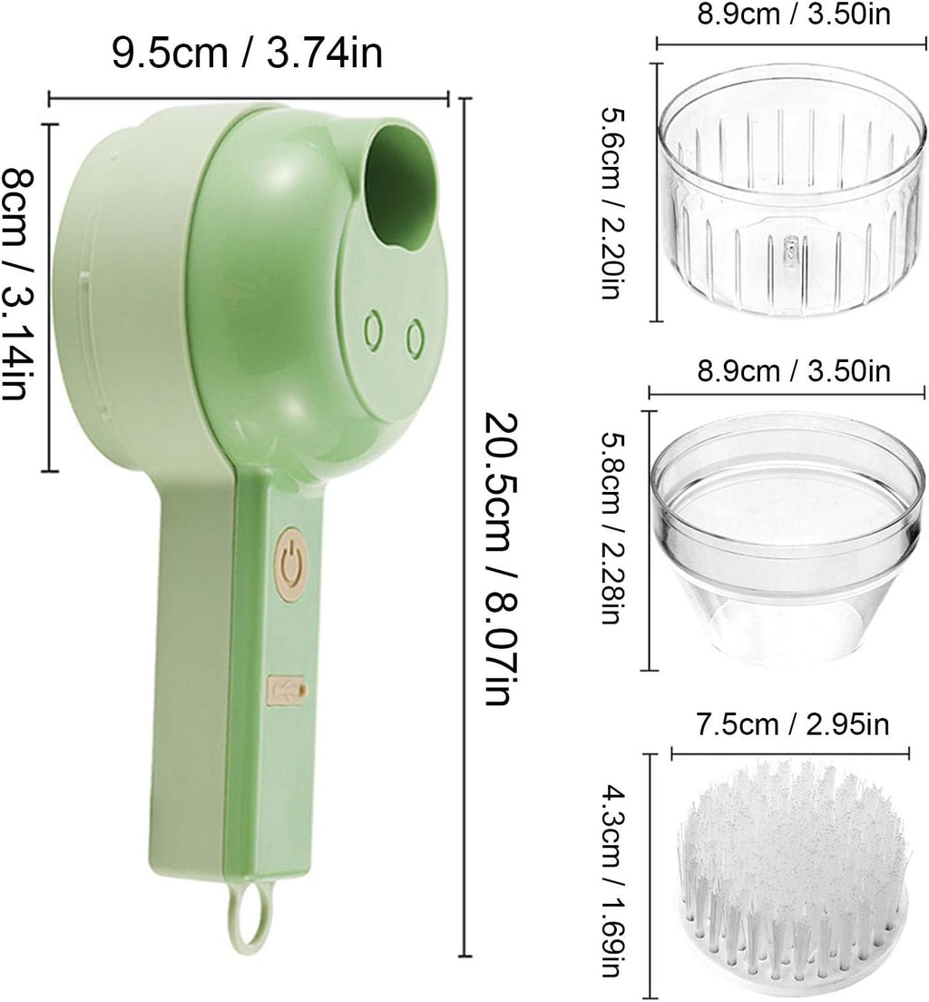 Portable 4-in-1 Electric Vegetable Cutter | Portable Cordless Electric Vegetable Chopper | Veggie Food Chopper Slicer for Garlic, Pepper, Chili, Onion, Celery, and Veggies