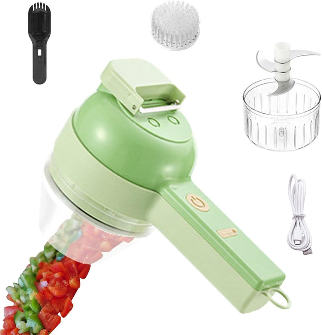 Portable 4-in-1 Electric Vegetable Cutter | Portable Cordless Electric Vegetable Chopper | Veggie Food Chopper Slicer for Garlic, Pepper, Chili, Onion, Celery, and Veggies