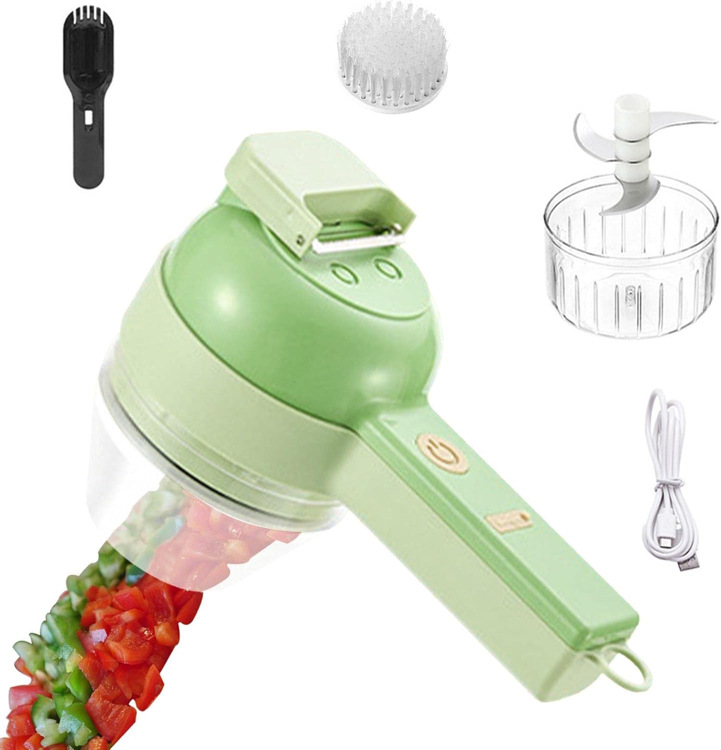 Portable 4-in-1 Electric Vegetable Cutter | Portable Cordless Electric Vegetable Chopper | Veggie Food Chopper Slicer for Garlic, Pepper, Chili, Onion, Celery, and Veggies