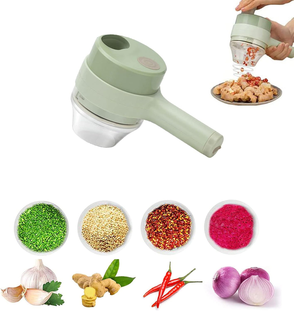 4-in-1 Multifunctional Electric Vegetable Cutter Set for Vegetables, Fruits, USB Rechargeable, Cordless Electric Garlic Press for Garlic, Chili Peppers, Onions, Ginger