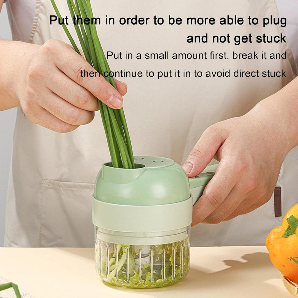 Portable 4-in-1 Electric Vegetable Cutter | Portable Cordless Electric Vegetable Chopper | Veggie Food Chopper Slicer for Garlic, Pepper, Chili, Onion, Celery, and Veggies