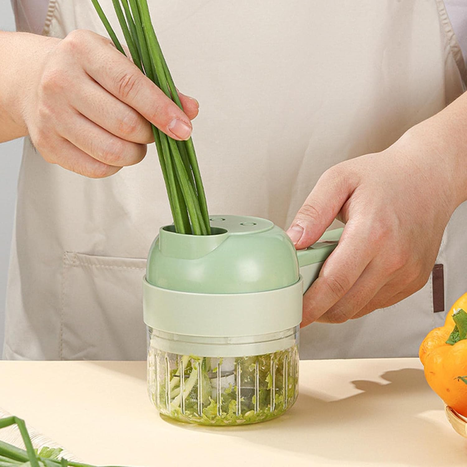 Portable 4-in-1 Electric Vegetable Cutter | Portable Cordless Electric Vegetable Chopper | Veggie Food Chopper Slicer for Garlic, Pepper, Chili, Onion, Celery, and Veggies