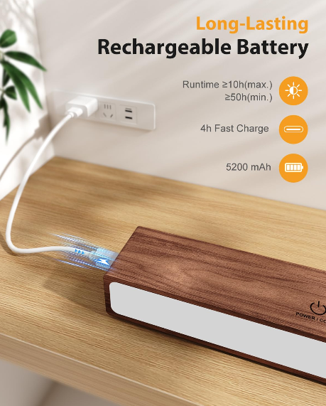 DetarZinLED Wooden Wireless Wall Light with Remote or Touch Control, USB Rechargeable, 3 Color Temperatures & RGB, Dimmable, 360° Rotating, LED Indoor Lamp for Bedside, Bedroom, Living Room