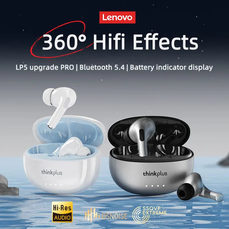 Lenovo LP5 PRO Wireless Bluetooth 5.4 Earphones TWS HiFi Sound Gaming Earbuds LP5Pro Sport headset Long Standby Touch Control